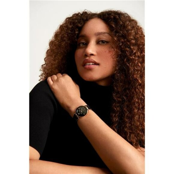 Anne Klein Black Ceramic Bracelet Watch Diamond Accent Gold Tone Womens - Picture 4 of 7